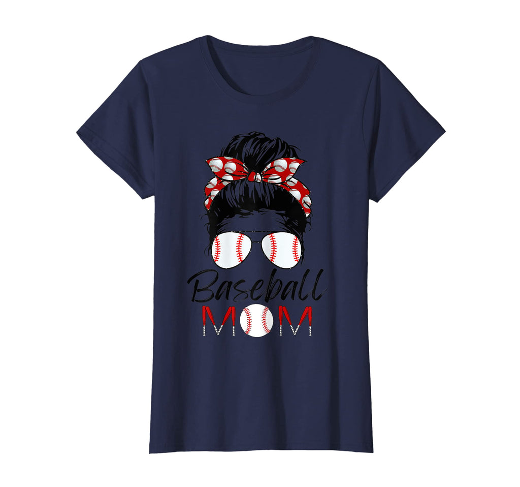 Womens Baseball Mom Messy Bun Mom T-Shirt - Fun Novelty Design for Adults - T-Shirt, Sweatshirt, Hoodie