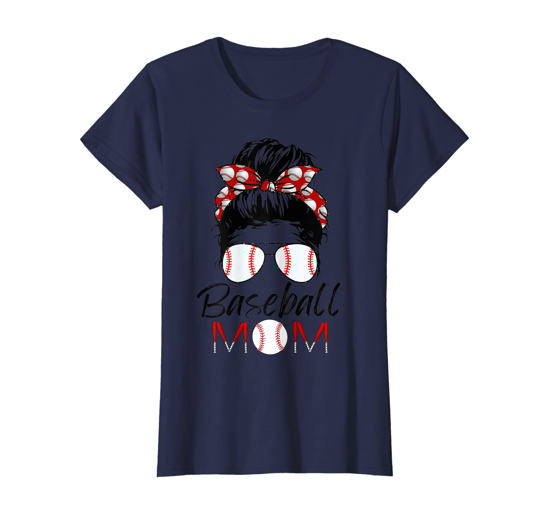 Womens Baseball Mom Messy Bun Mom T-Shirt - Fun Novelty Design for Adults - T-Shirt, Sweatshirt, Hoodie