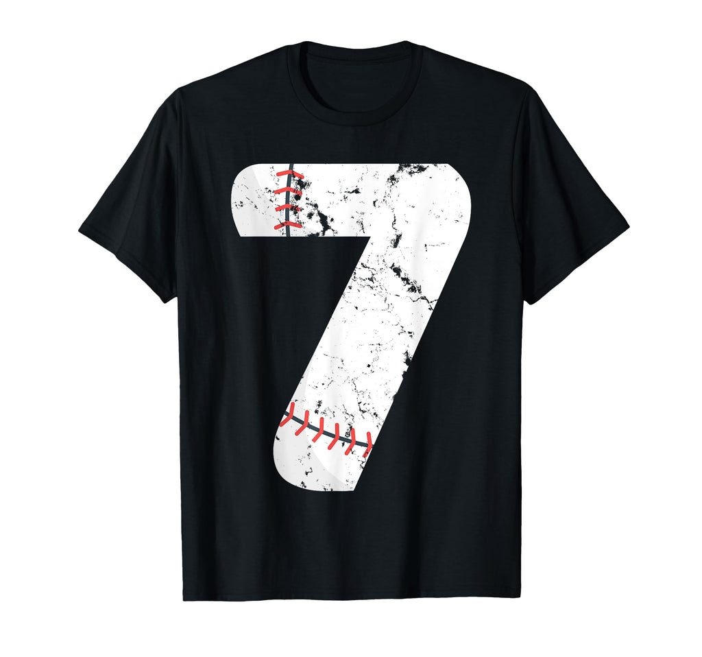 Number 7 Baseball Distressed Team T-Shirt - Fun Novelty Design Unisex - T-Shirt, Sweatshirt, Hoodie