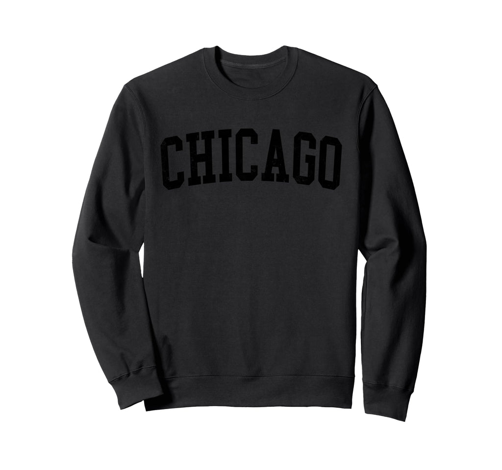 Chicago Il Distressed Black Sweatshirt - Minimalist Print for Adults - T-Shirt, Sweatshirt, Hoodie
