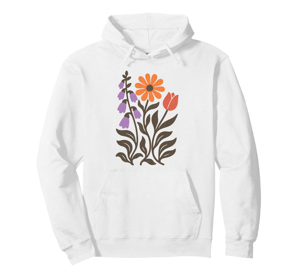 Boho Floral Foxglove Daisy Tulip Hoodie - Fun Novelty Design for Adults - T-Shirt, Sweatshirt, Hoodie
