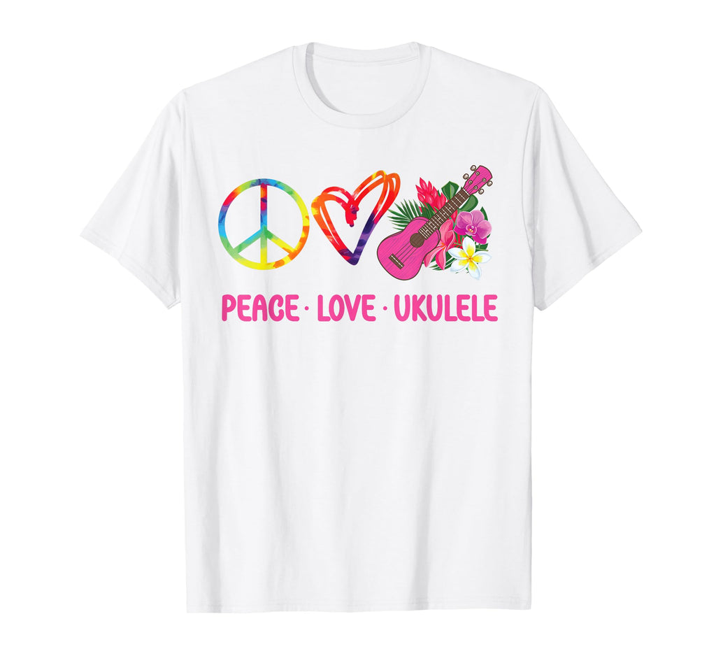 Hawaiian Ukulele Uke Tie Dye Peace Love T-Shirt - Novelty Apparel Unisex - T-Shirt, Sweatshirt, Hoodie