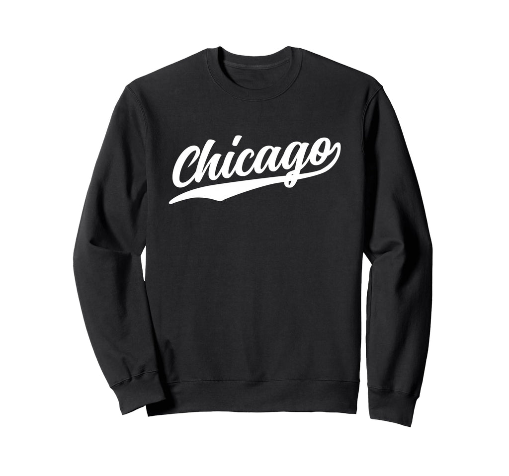 Chicago Illinois Script 1970S White Text Sweatshirt - Unique Graphic Unisex - T-Shirt, Sweatshirt, Hoodie