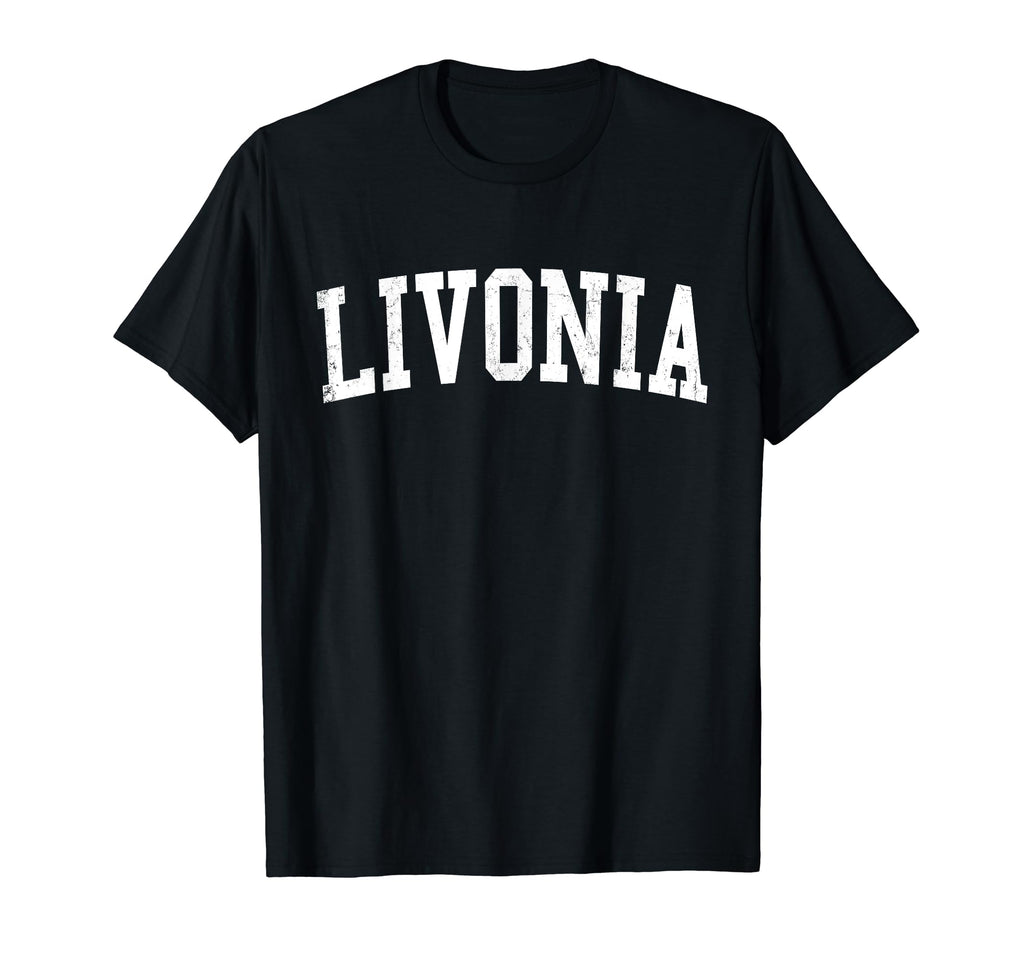 Livonia Mi Distressed White Varsity T-Shirt - Fun Novelty Design for Adults - T-Shirt, Sweatshirt, Hoodie