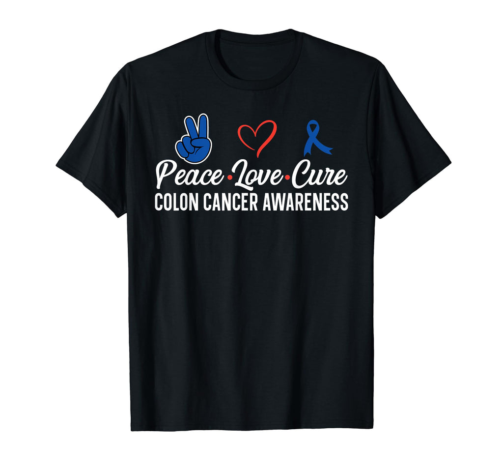 Colon Cancer Blue Ribbon Heart Peace T-Shirt - Unique Graphic for Adults - T-Shirt, Sweatshirt, Hoodie