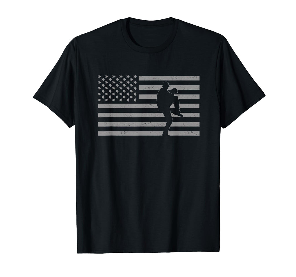 American Flag Baseball Pitcher Baseball T-Shirt - Graphic Print Men Women - T-Shirt, Sweatshirt, Hoodie