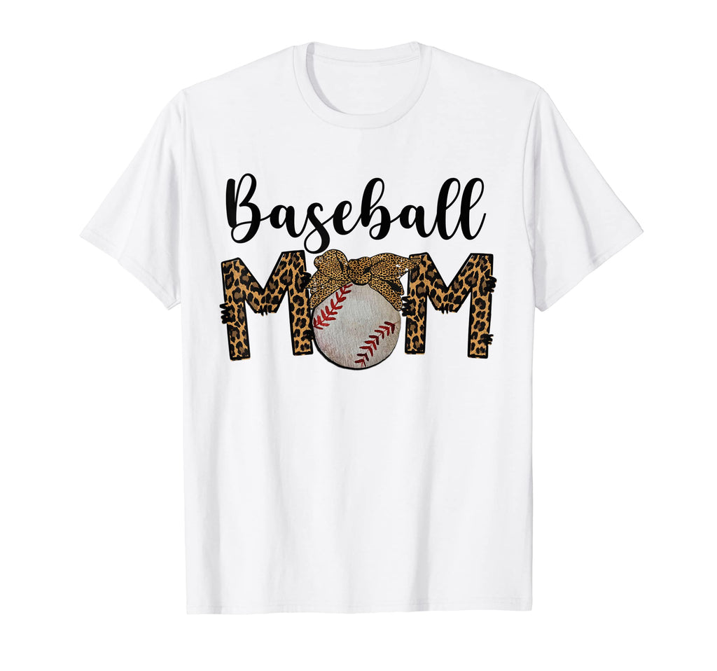 Baseball Mom Leopard Messy Bun Baseball T-Shirt - Trendy Graphic Unisex - T-Shirt, Sweatshirt, Hoodie