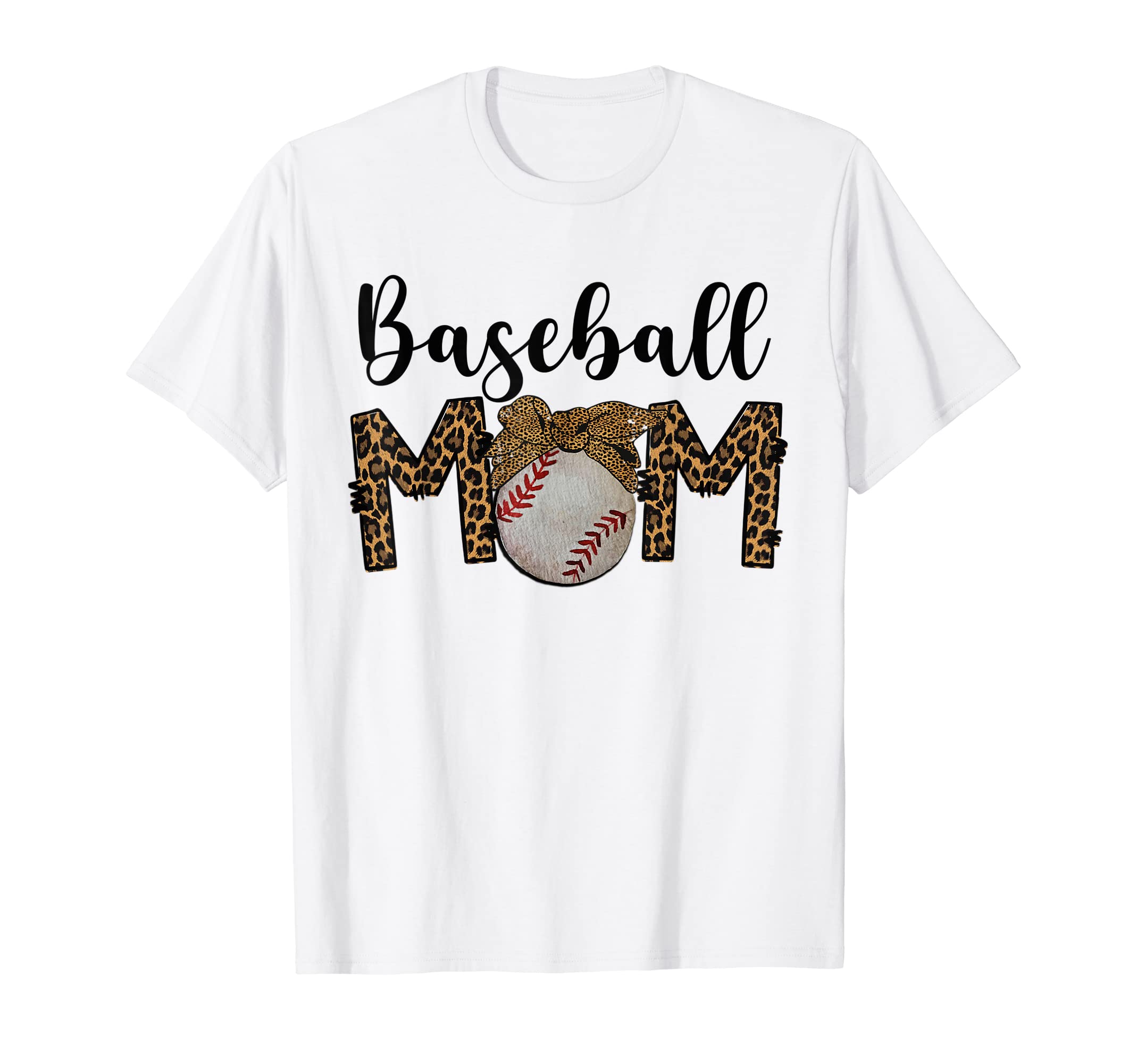 Baseball Mom Leopard Messy Bun Baseball T-Shirt - Trendy Graphic Unisex - T-Shirt, Sweatshirt, Hoodie