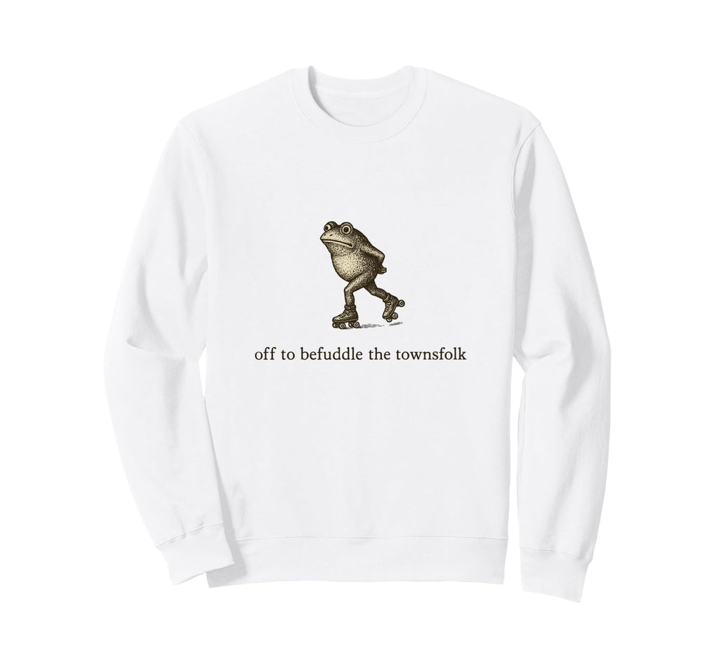 Roller Skating Frog Off To Befuddle Sweatshirt - Aesthetic Graphic Unisex - T-Shirt, Sweatshirt, Hoodie