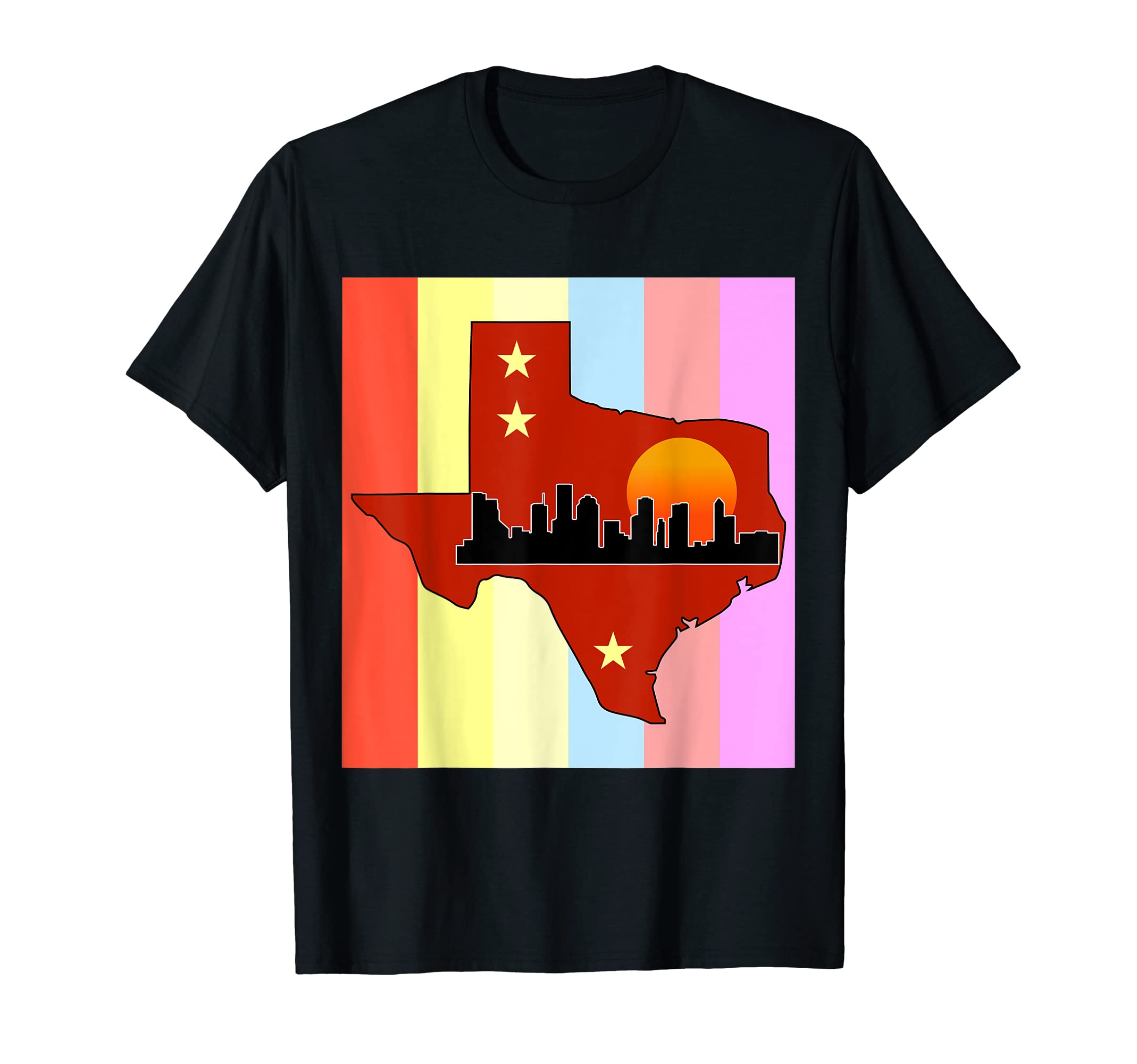 Houston Throwback Sunset Buildings Houston T-Shirt - Unique Graphic Unisex - T-Shirt, Sweatshirt, Hoodie