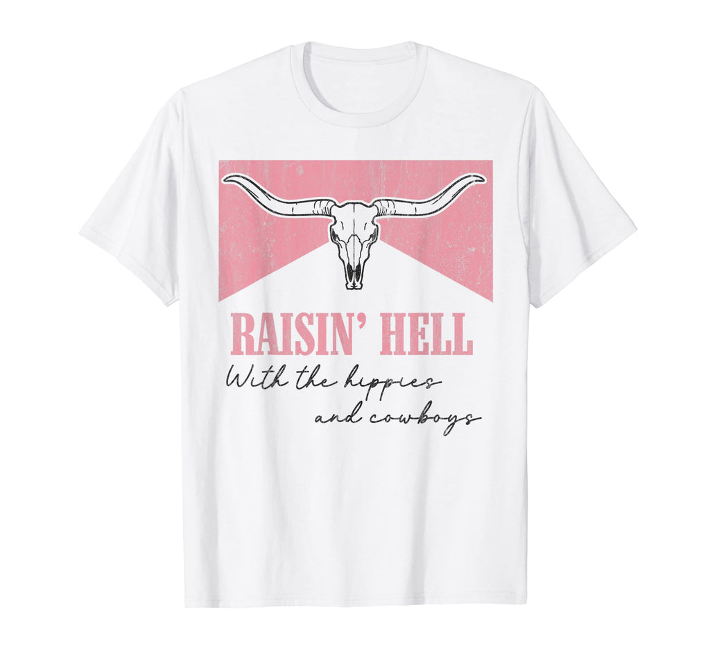 Raisin Hell Hippies And Cowboys Bull T-Shirt - Custom Art Print for Adults - T-Shirt, Sweatshirt, Hoodie
