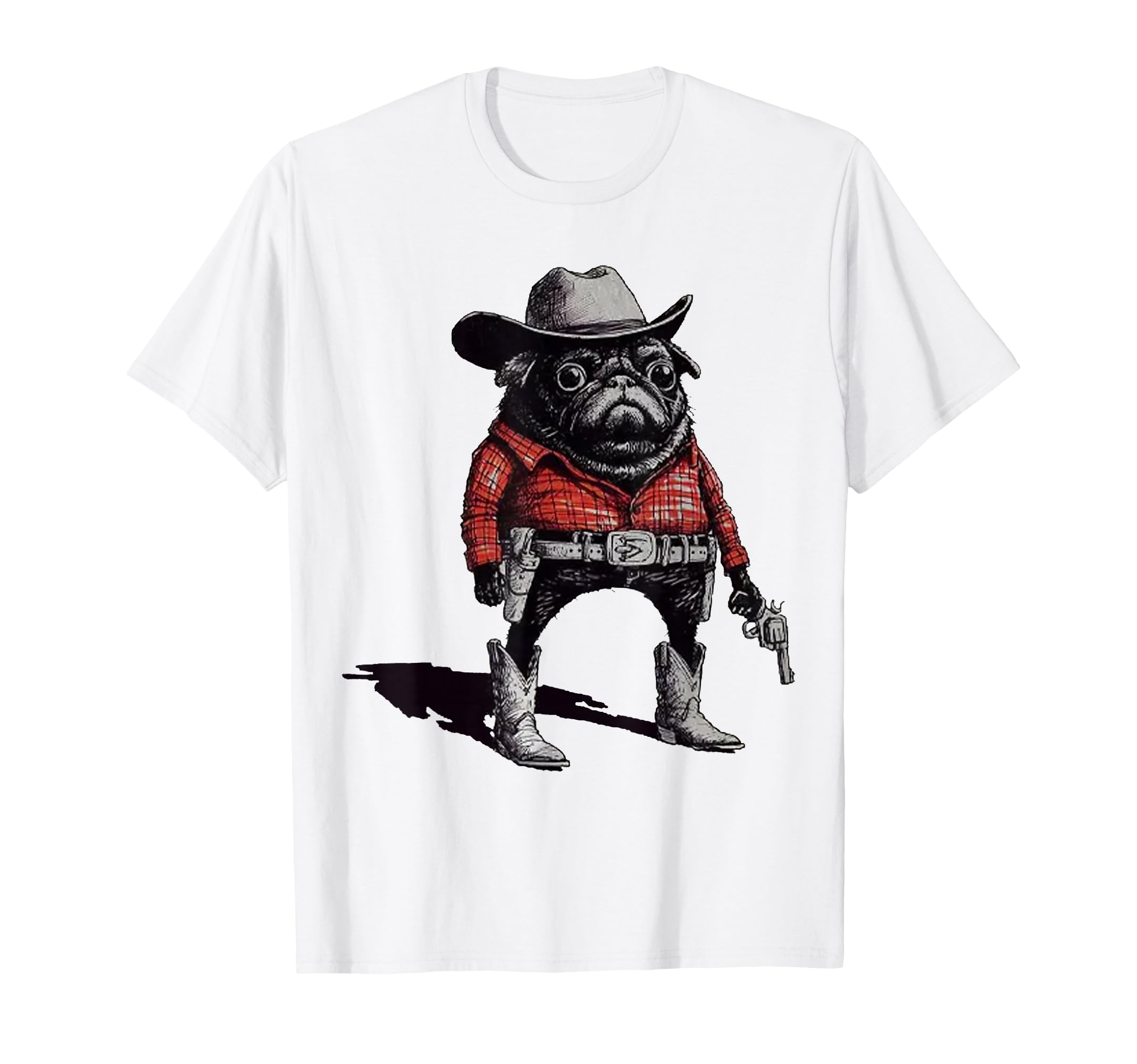 Pug Funny Western Cowboy Dog Lover T-Shirt - Minimalist Print Unisex - T-Shirt, Sweatshirt, Hoodie