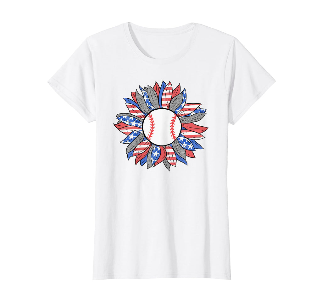 Patriotic Baseball Sunflower 4Th T-Shirt - Fun Novelty Design for Adults - T-Shirt, Sweatshirt, Hoodie