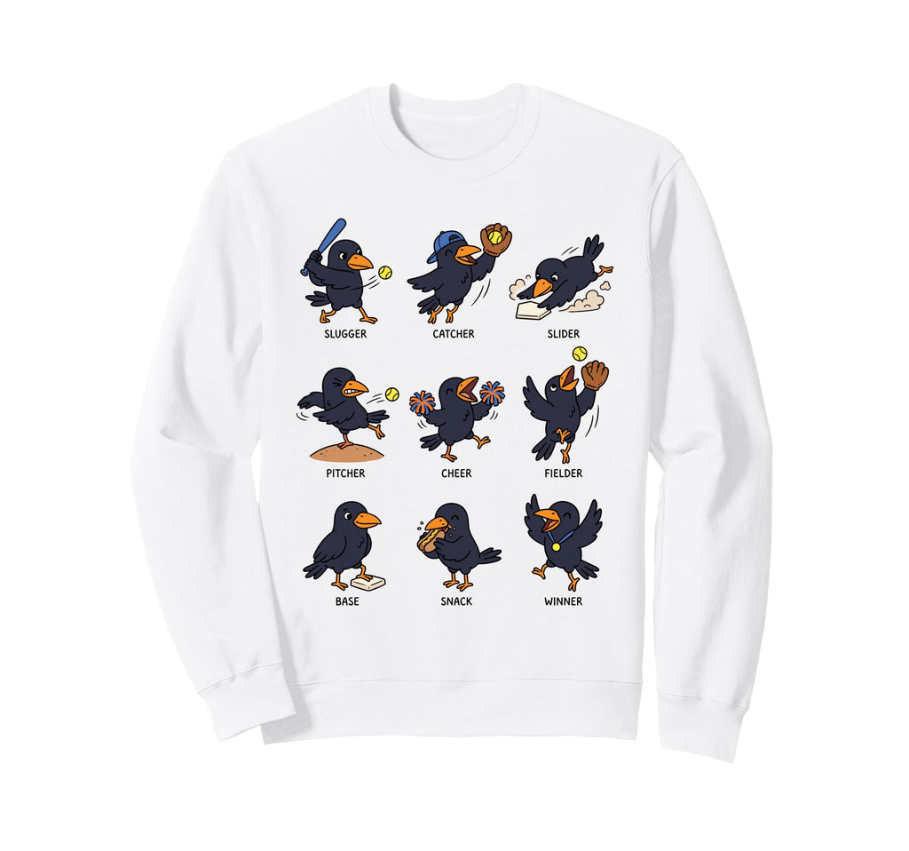 Funny Crow Cartoon Raven Softball Sweatshirt - Novelty Apparel for Adults - T-Shirt, Sweatshirt, Hoodie