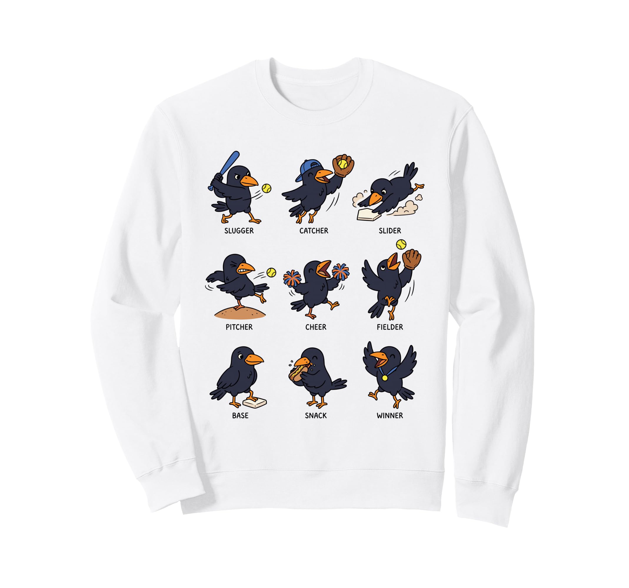 Funny Crow Cartoon Raven Softball Sweatshirt - Novelty Apparel for Adults - T-Shirt, Sweatshirt, Hoodie