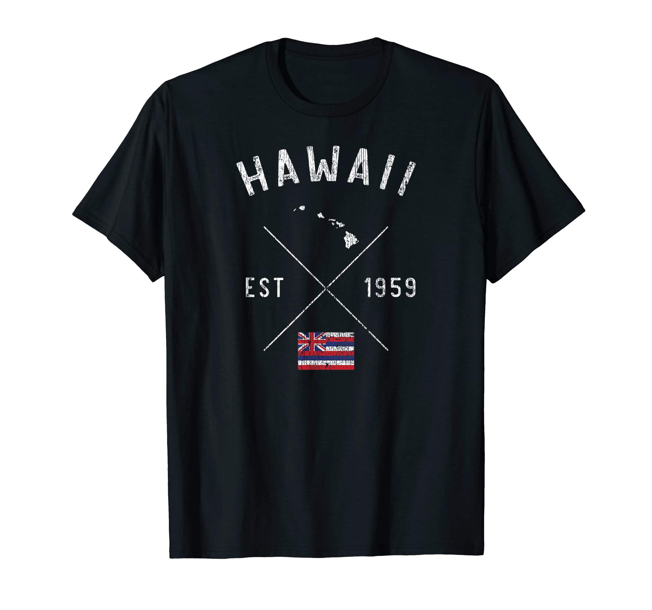 Hawaii State Flag And Year Distressed T-Shirt - Custom Art Print for Adults - T-Shirt, Sweatshirt, Hoodie
