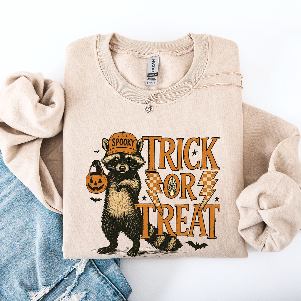 Trick or Treat Raccoon, Cute, Halloween, Spooky - Adult & Kids T-Shirts, Sweatshirts & Hoodies apparel design preview 1