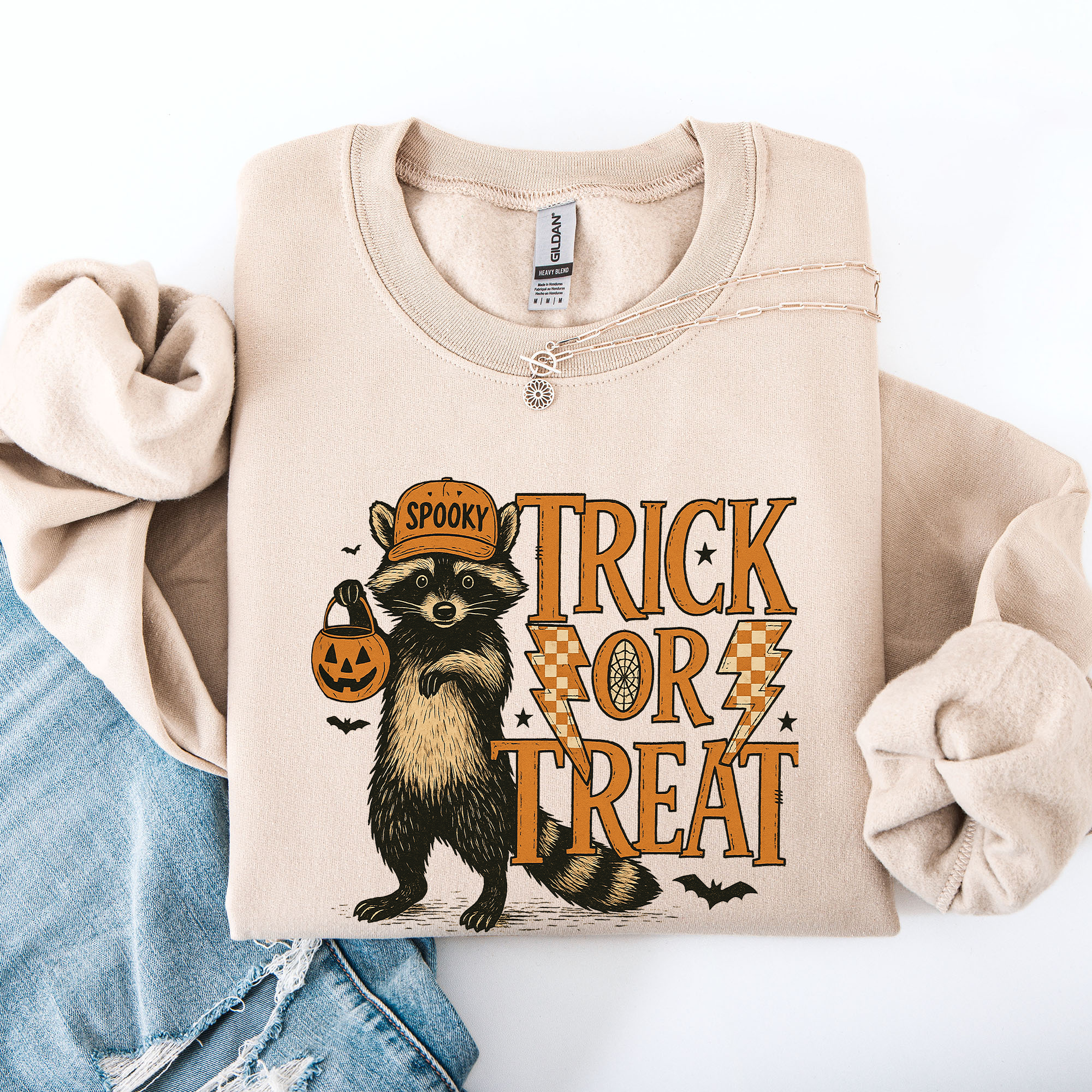Trick or Treat Raccoon, Cute, Halloween, Spooky - Adult & Kids T-Shirts, Sweatshirts & Hoodies apparel design preview 1