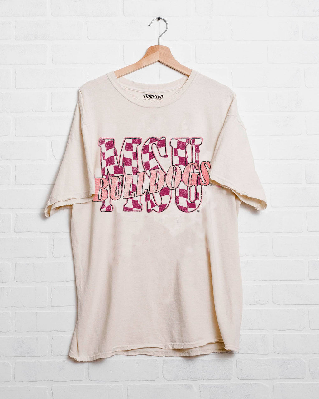 Mississippi State Bulldogs Twisted Check Thrifted - Adult & Kids T-Shirts, Sweatshirts & Hoodies apparel design preview 1