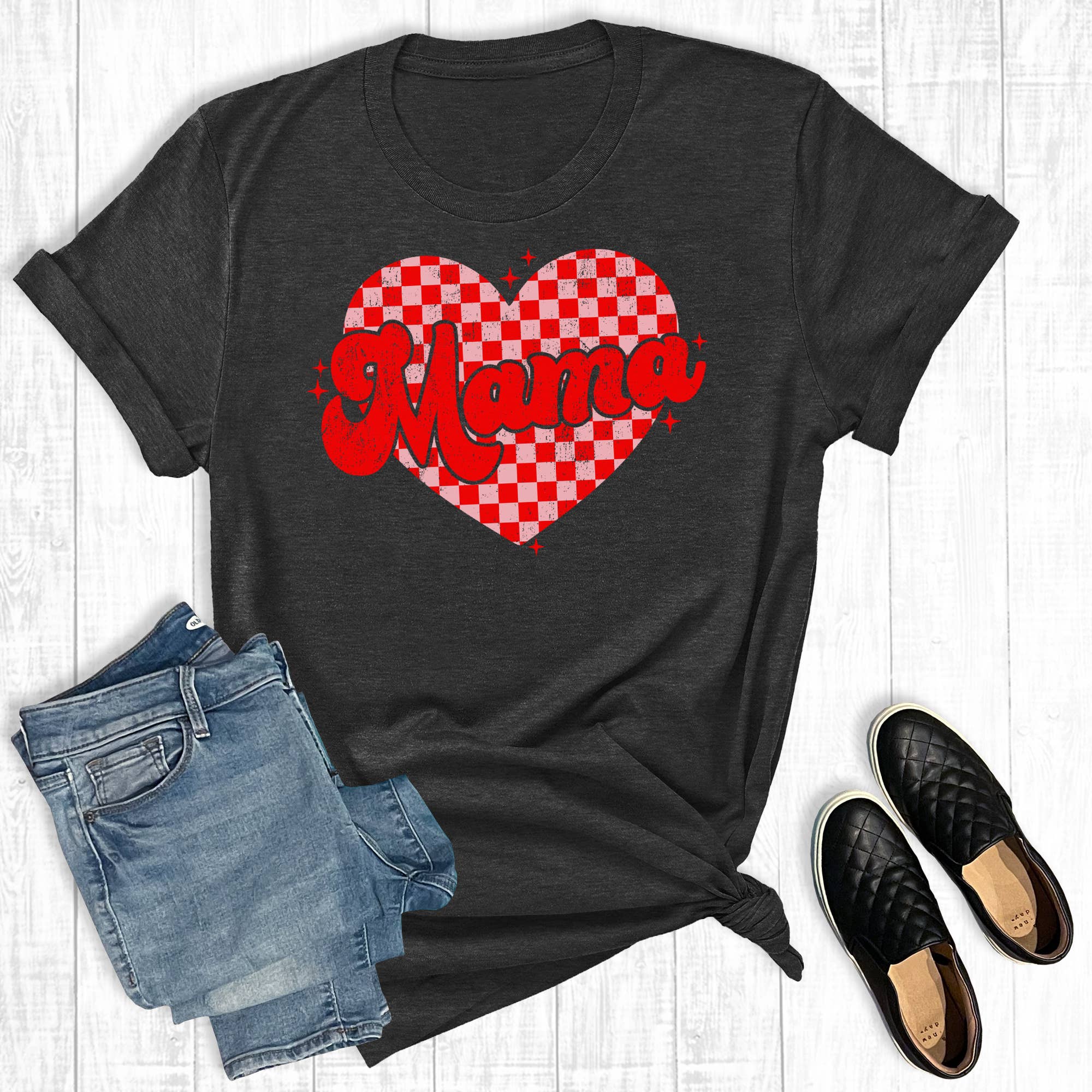 Valentine's Day Checkered Mama Heart Graphic - Adult & Kids T-Shirts, Sweatshirts & Hoodies apparel design preview 1