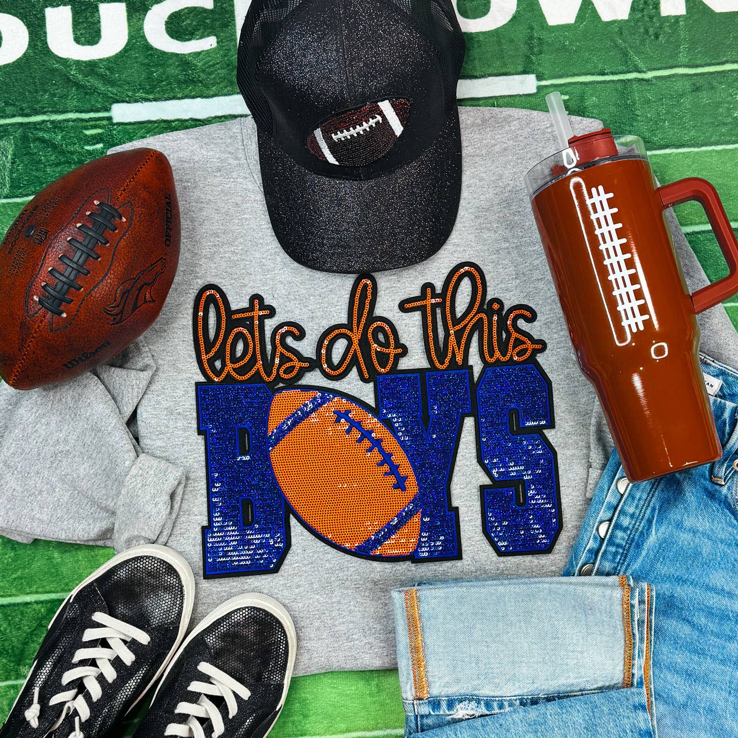 Let's Do This Boys Royal/Orange Sequin Patch Sport - Adult & Kids T-Shirts, Sweatshirts & Hoodies apparel design preview 1