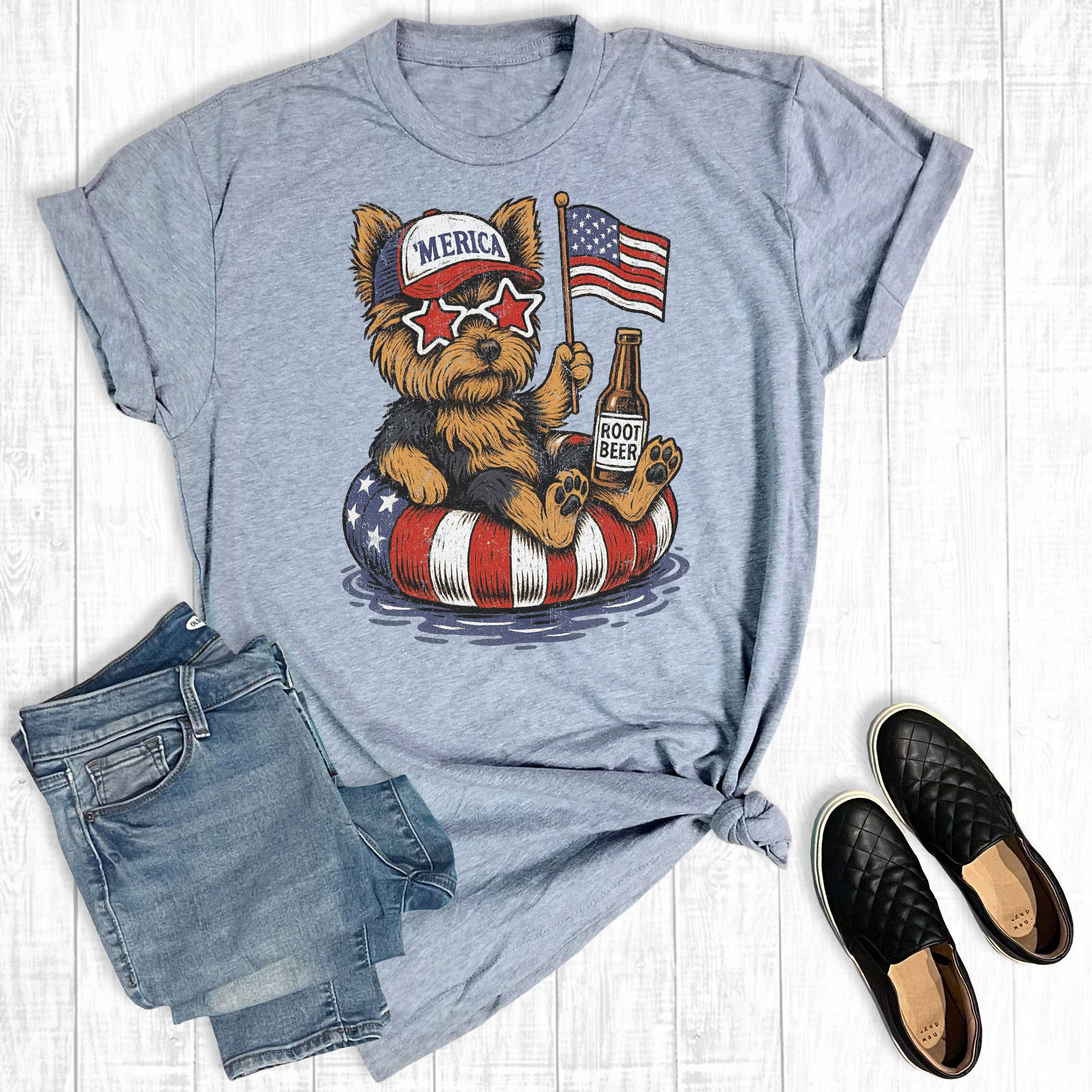 4th of July Patriotic Yorkie Graphic - Adult & Kids T-Shirts, Sweatshirts & Hoodies apparel design preview 1