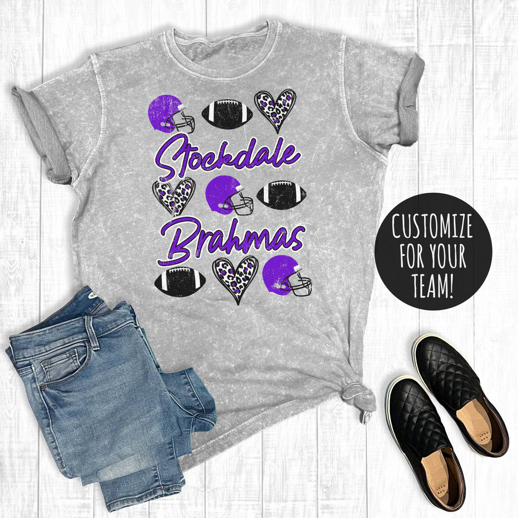 Custom Football Leopard Heart Mineral Wash Graphic - Adult & Kids T-Shirts, Sweatshirts & Hoodies apparel design preview 1