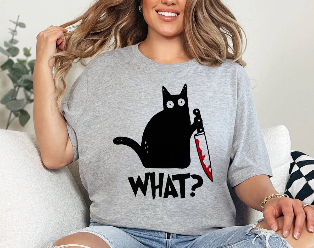 Cat Knife What Funny Black - Adult & Kids T-Shirts, Sweatshirts & Hoodies apparel design preview 1