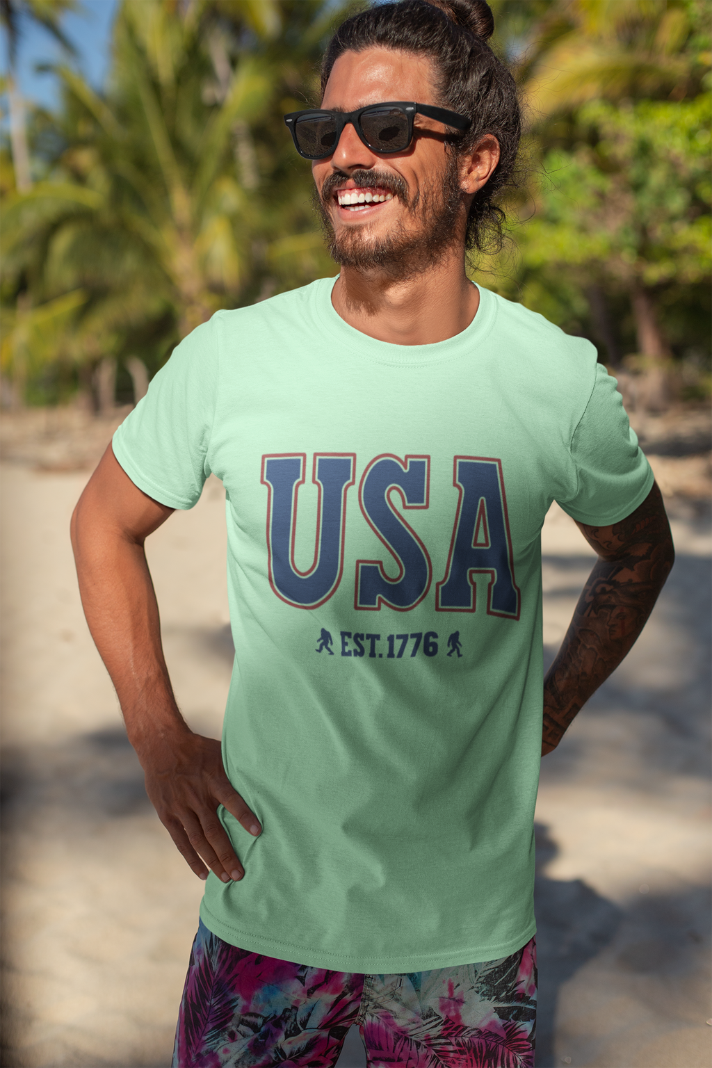 USA 1776 Bigfoot Bold Red and Blue Design - Adult & Kids T-Shirts, Sweatshirts & Hoodies apparel design preview 1
