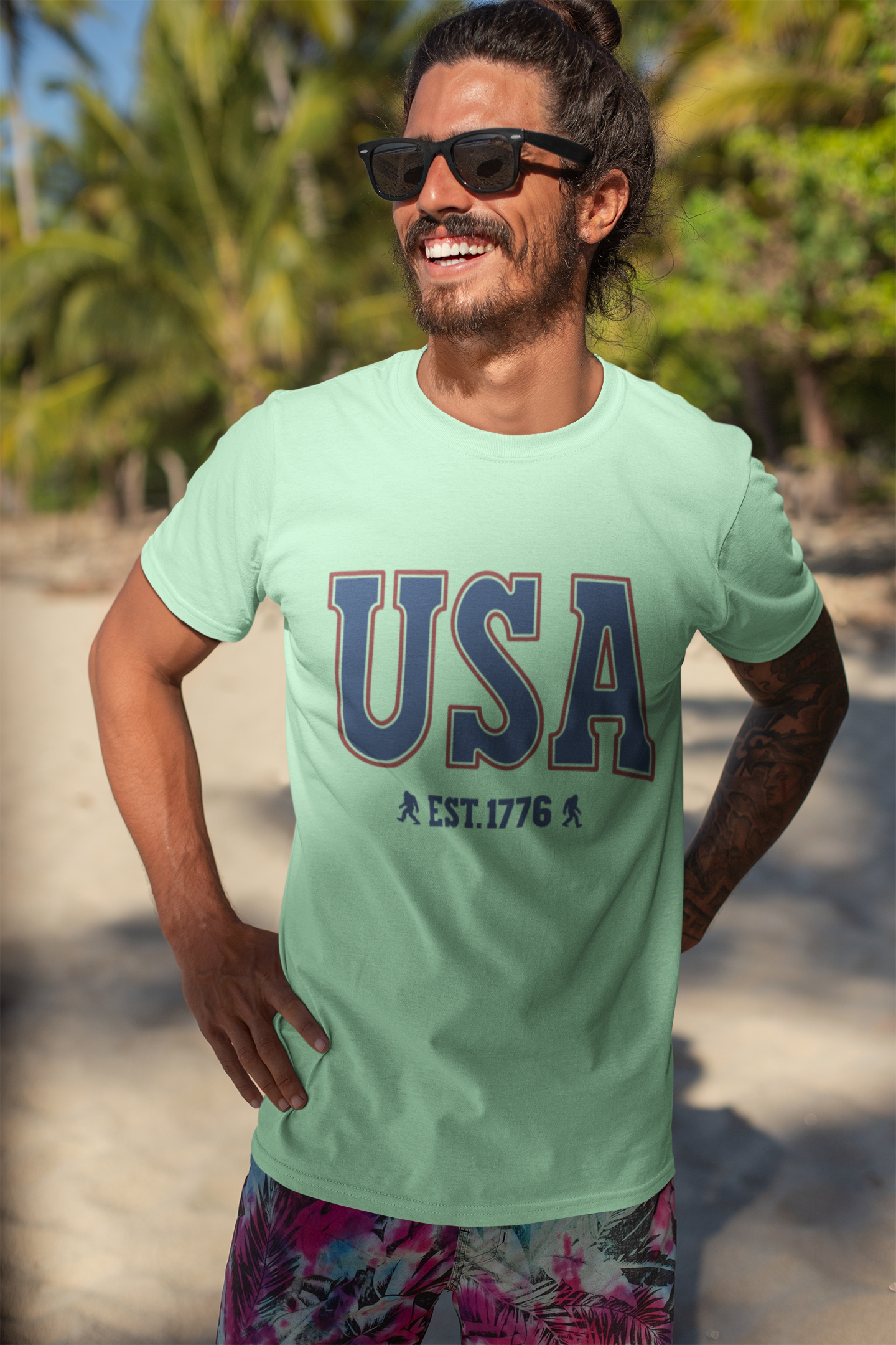 USA 1776 Bigfoot Bold Red and Blue Design - Adult & Kids T-Shirts, Sweatshirts & Hoodies apparel design preview 1