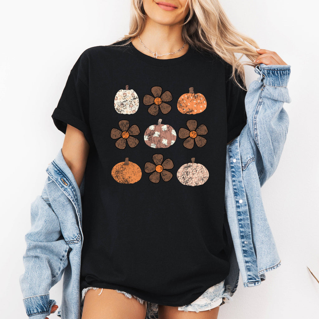 Retro Halloween, Flowers, Pumpkins Autumn, Fall, - Adult & Kids T-Shirts, Sweatshirts & Hoodies apparel design preview 1