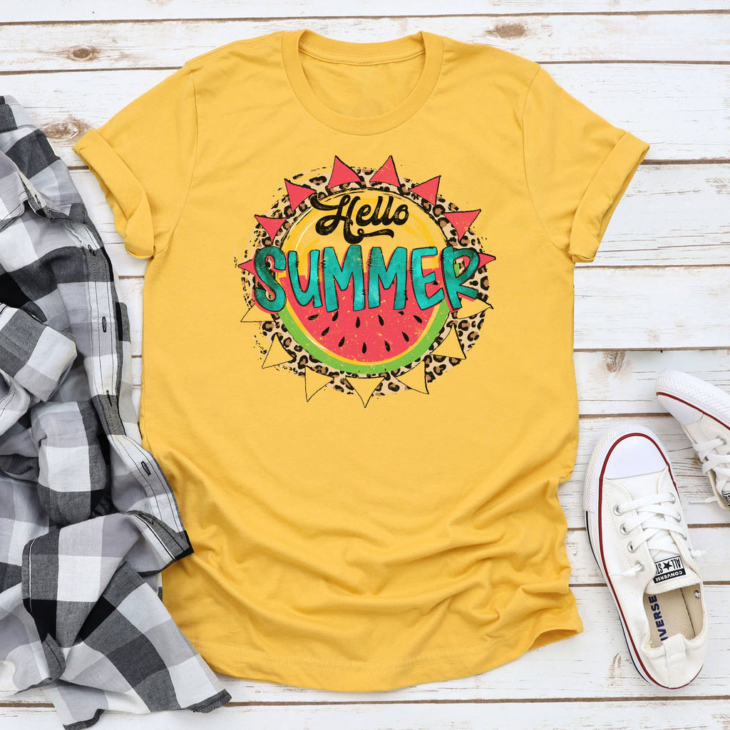 Hello Summer Leopard Watermelon Graphic - Adult & Kids T-Shirts, Sweatshirts & Hoodies apparel design preview 1