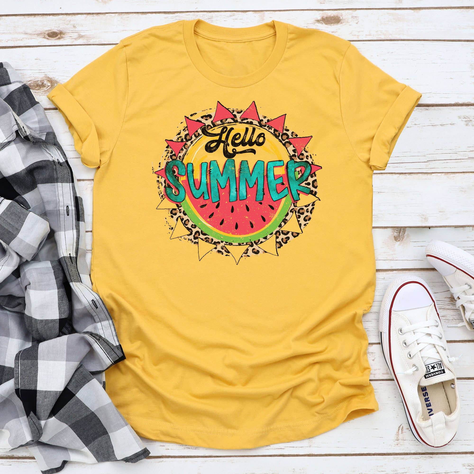 Hello Summer Leopard Watermelon Graphic - Adult & Kids T-Shirts, Sweatshirts & Hoodies apparel design preview 1