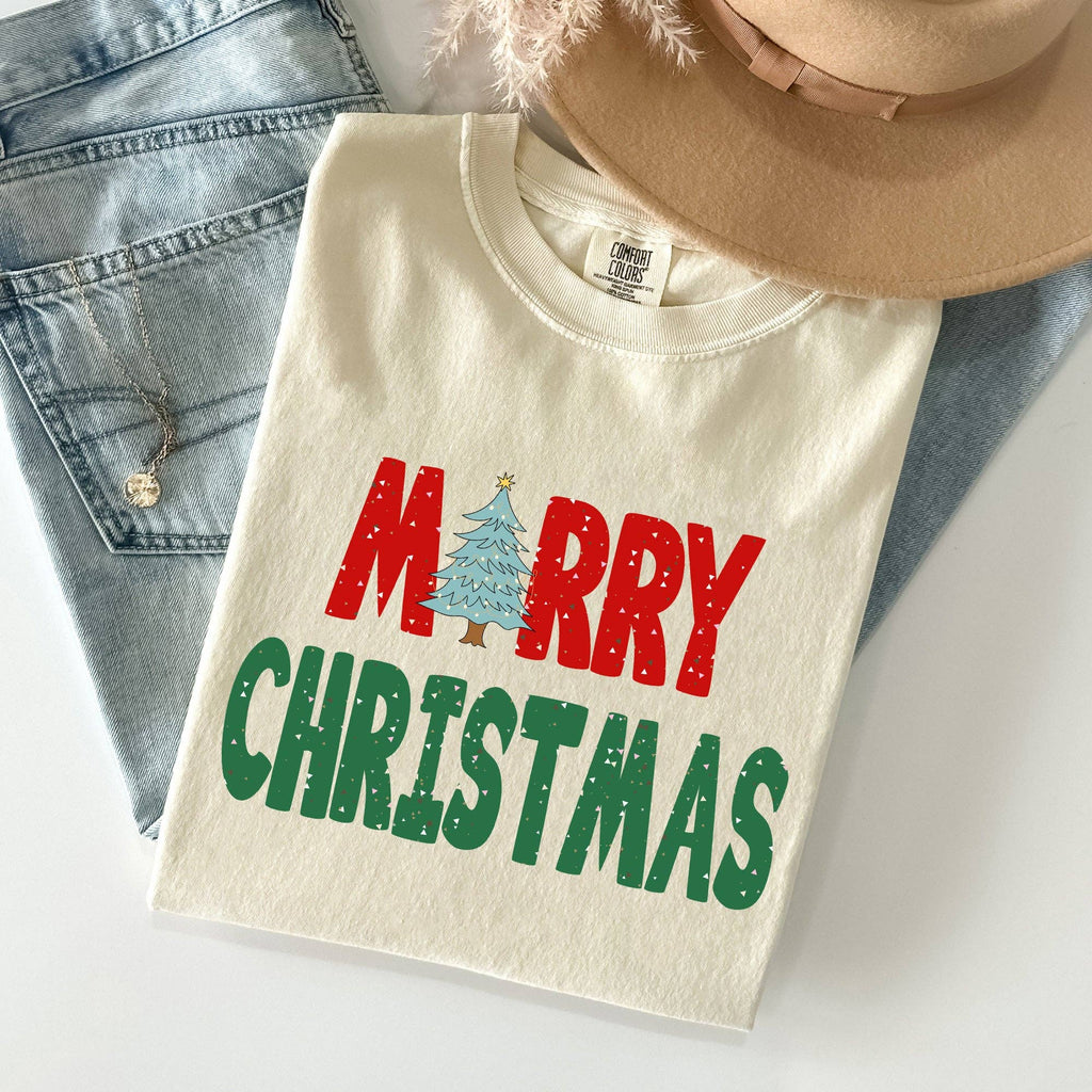 Merry Christmas Tree, Vintage Retro Winter Santa Xmas - Adult & Kids T-Shirts, Sweatshirts & Hoodies apparel design preview 1
