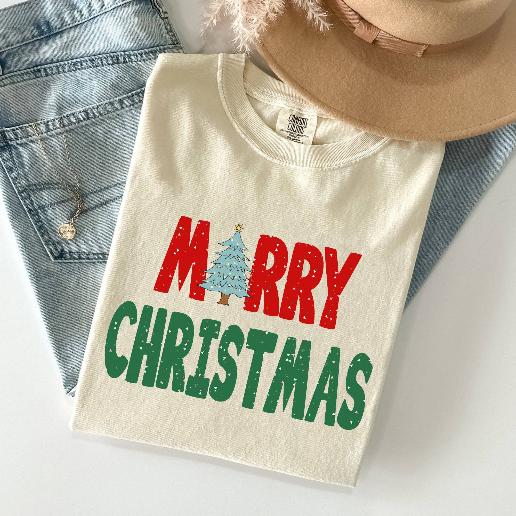 Merry Christmas Tree, Vintage Retro Winter Santa Xmas - Adult & Kids T-Shirts, Sweatshirts & Hoodies apparel design preview 1
