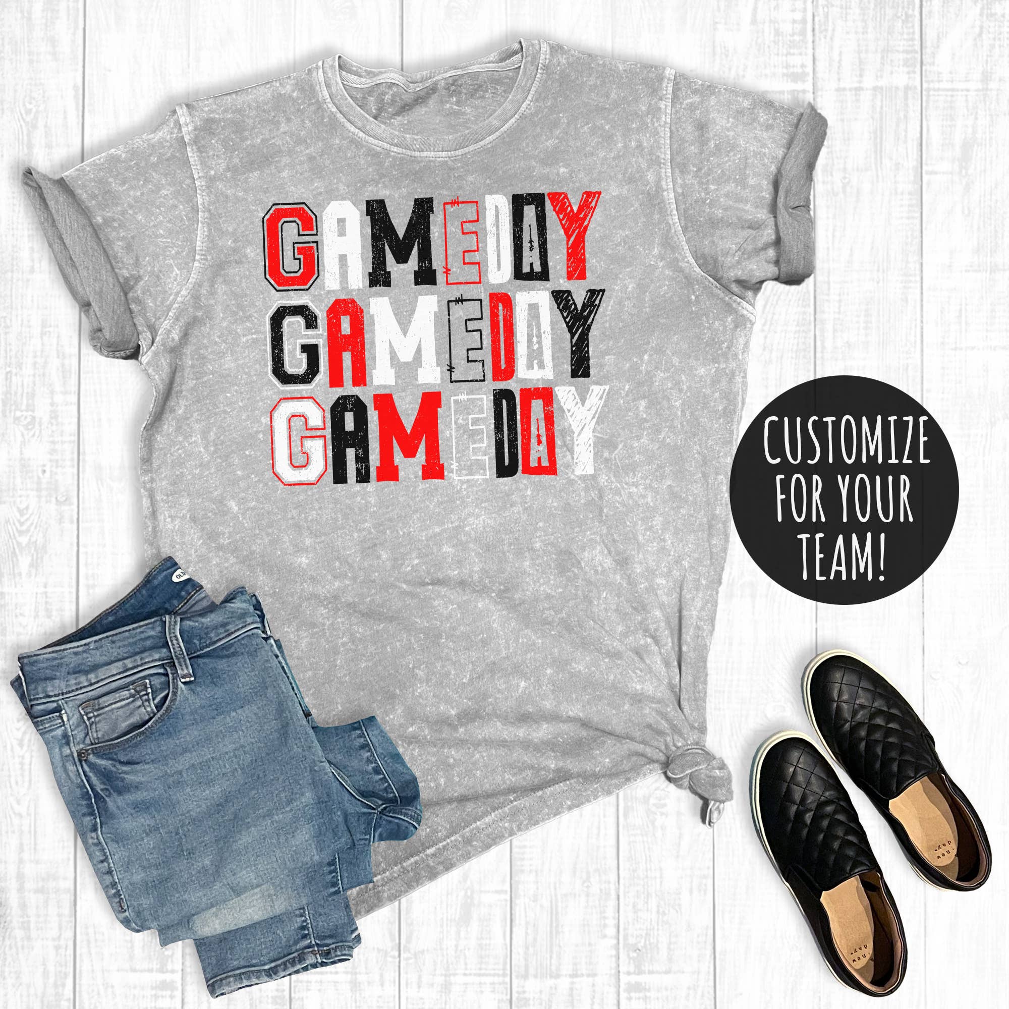 Custom Football Game Day Letters Mineral Wash - Adult & Kids T-Shirts, Sweatshirts & Hoodies apparel design preview 1