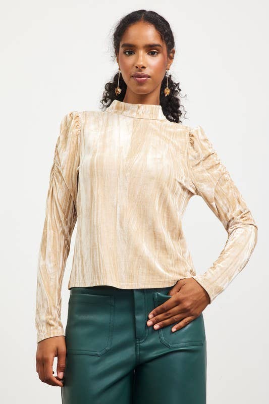 Crinkled Velvet Ruched Slv Mock Neck Top - Adult & Kids T-Shirts, Sweatshirts & Hoodies apparel design preview 1
