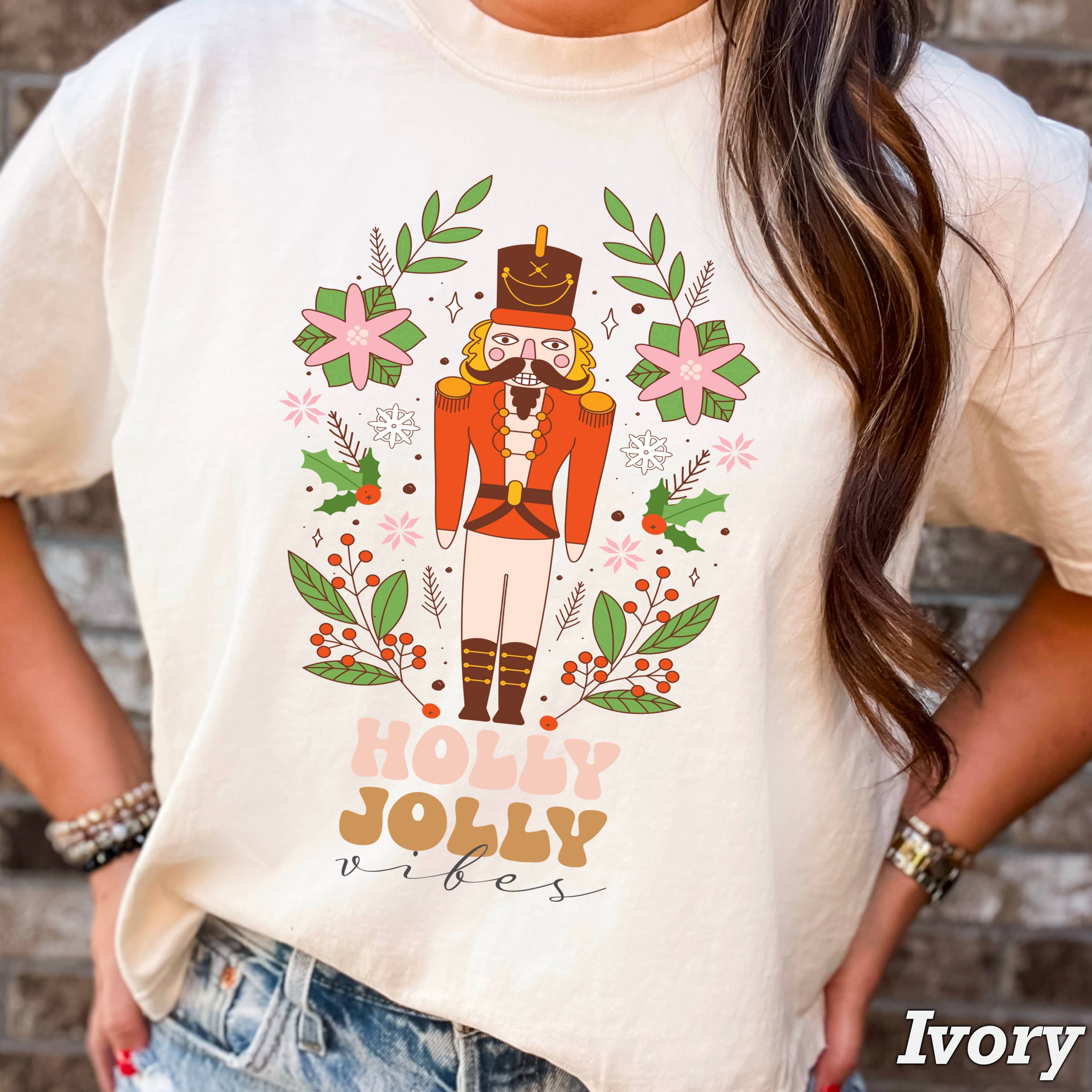 Holly Jolly Nutcracker Christmas 2025 Comfort Color - Adult & Kids T-Shirts, Sweatshirts & Hoodies apparel design preview 1