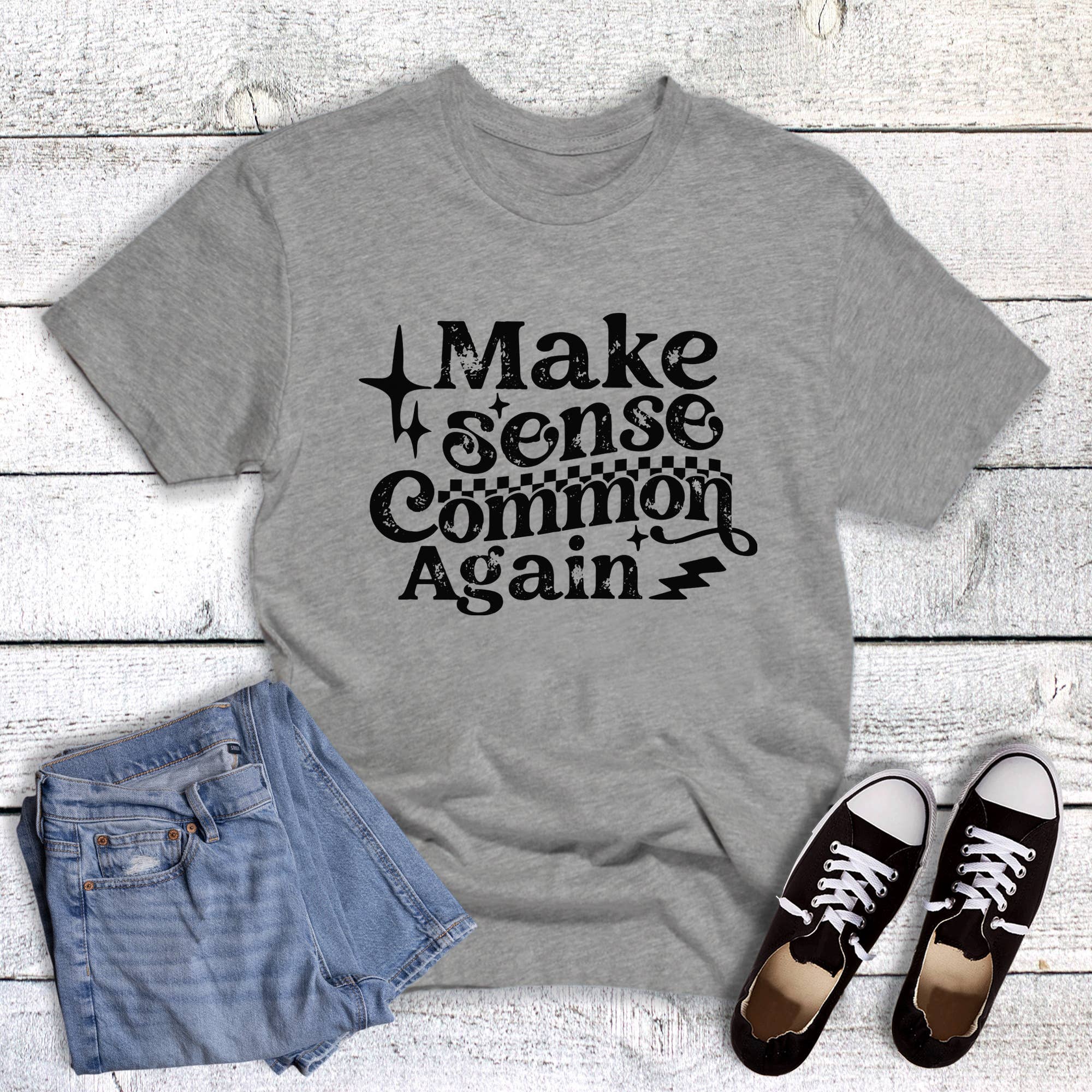 Funny Make Sense Common Again Gray Graphic - Adult & Kids T-Shirts, Sweatshirts & Hoodies apparel design preview 1