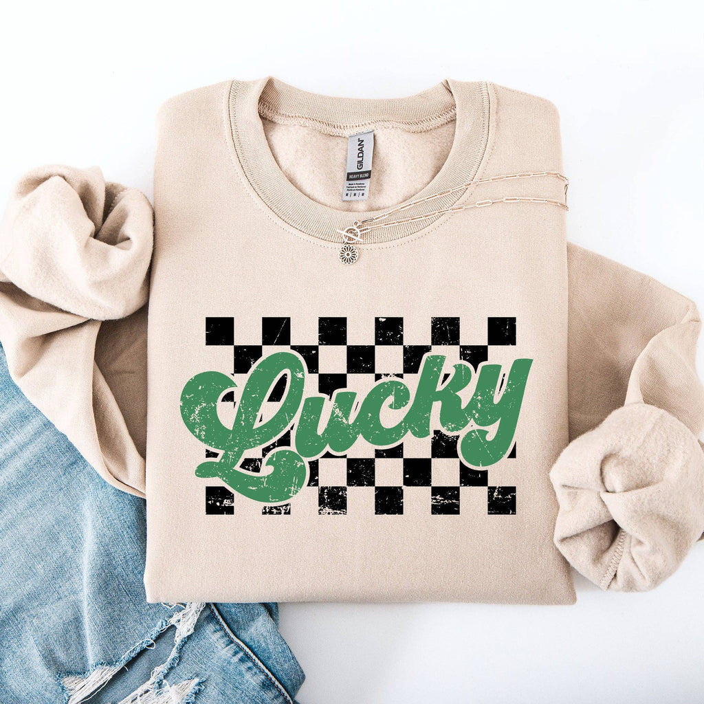 Checkered, Lucky, St Patrick's Day, Shamrock - Adult & Kids T-Shirts, Sweatshirts & Hoodies apparel design preview 1