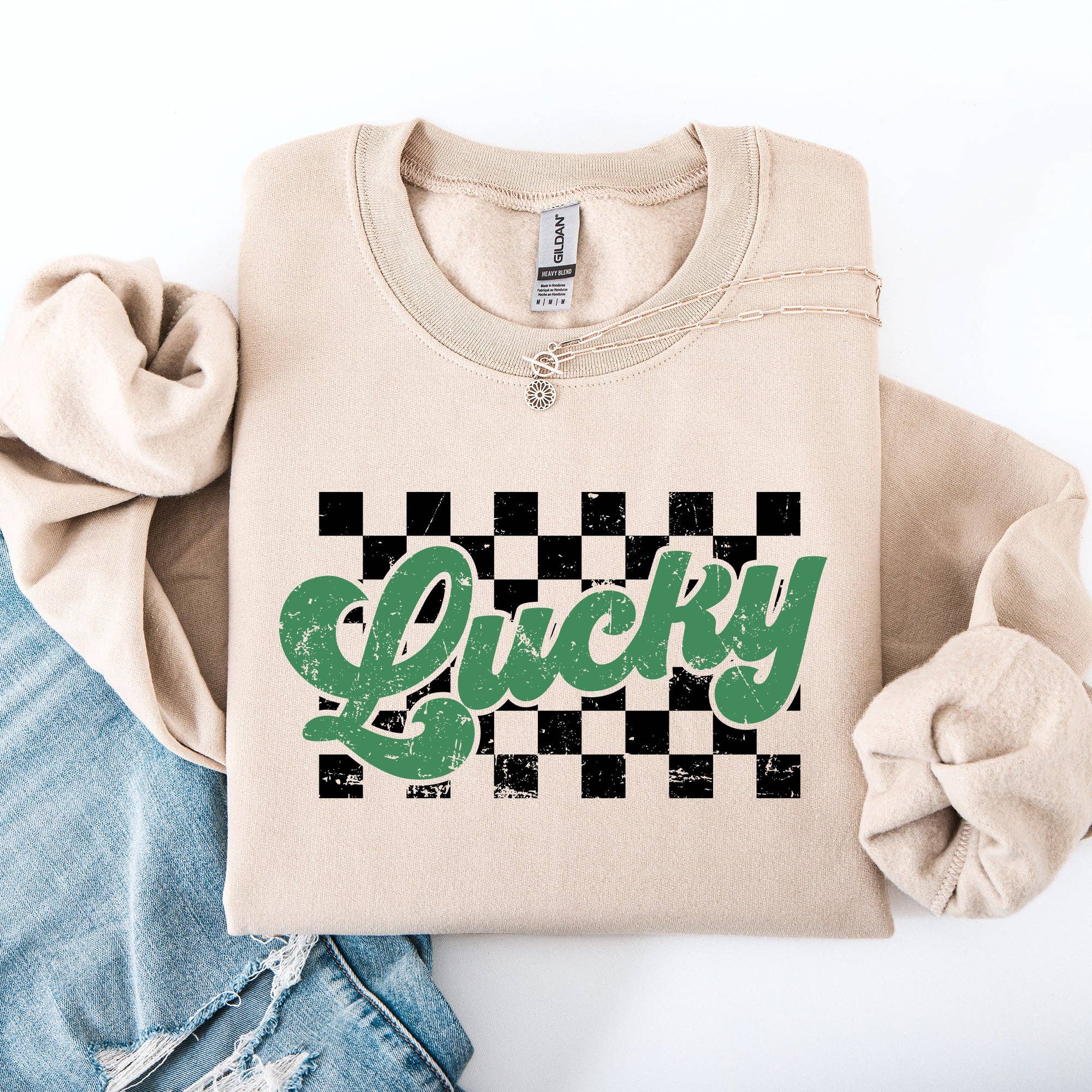 Checkered, Lucky, St Patrick's Day, Shamrock - Adult & Kids T-Shirts, Sweatshirts & Hoodies apparel design preview 1