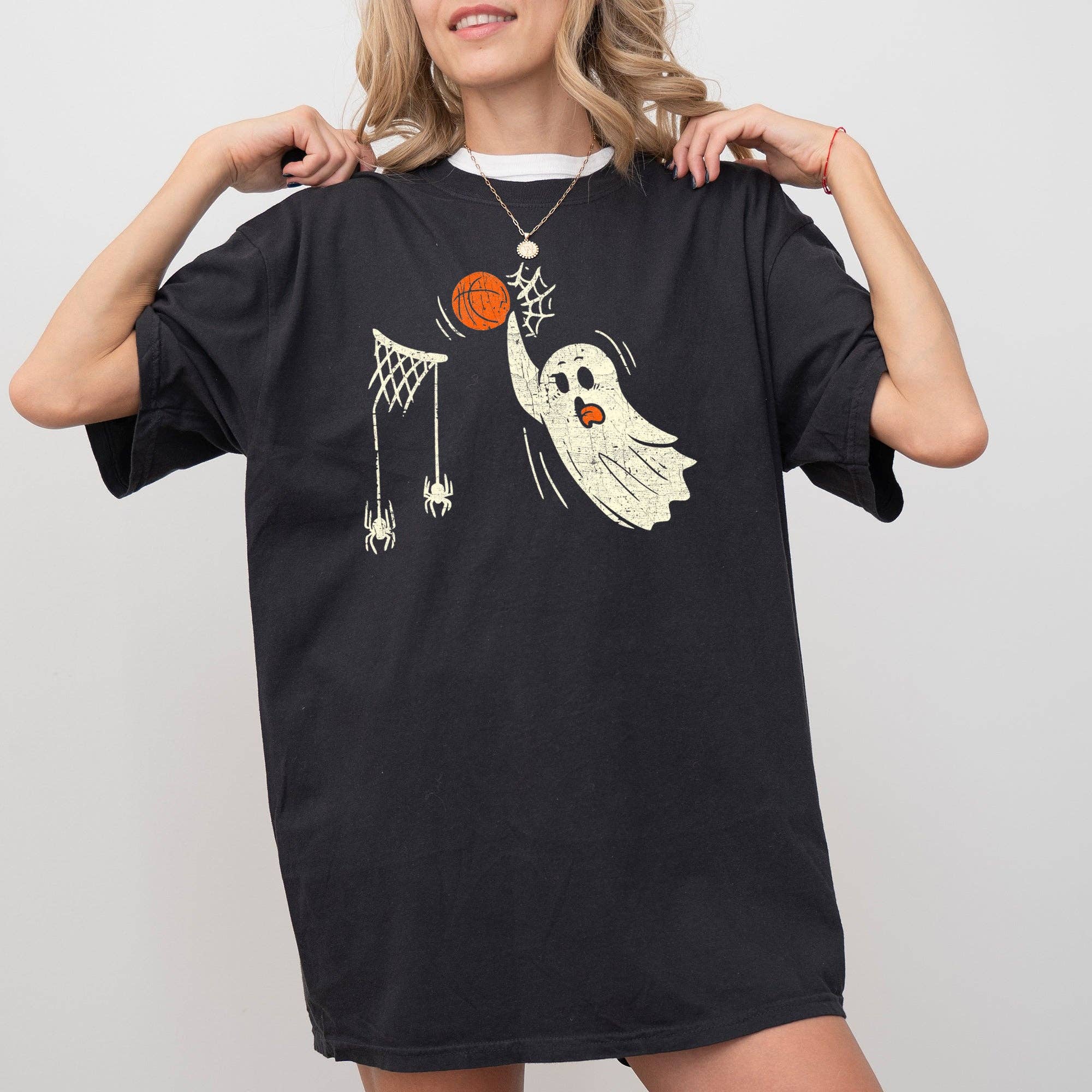 Basketball Ghost, Spooky, Skeleton, Funny, Halloween - Adult & Kids T-Shirts, Sweatshirts & Hoodies apparel design preview 1