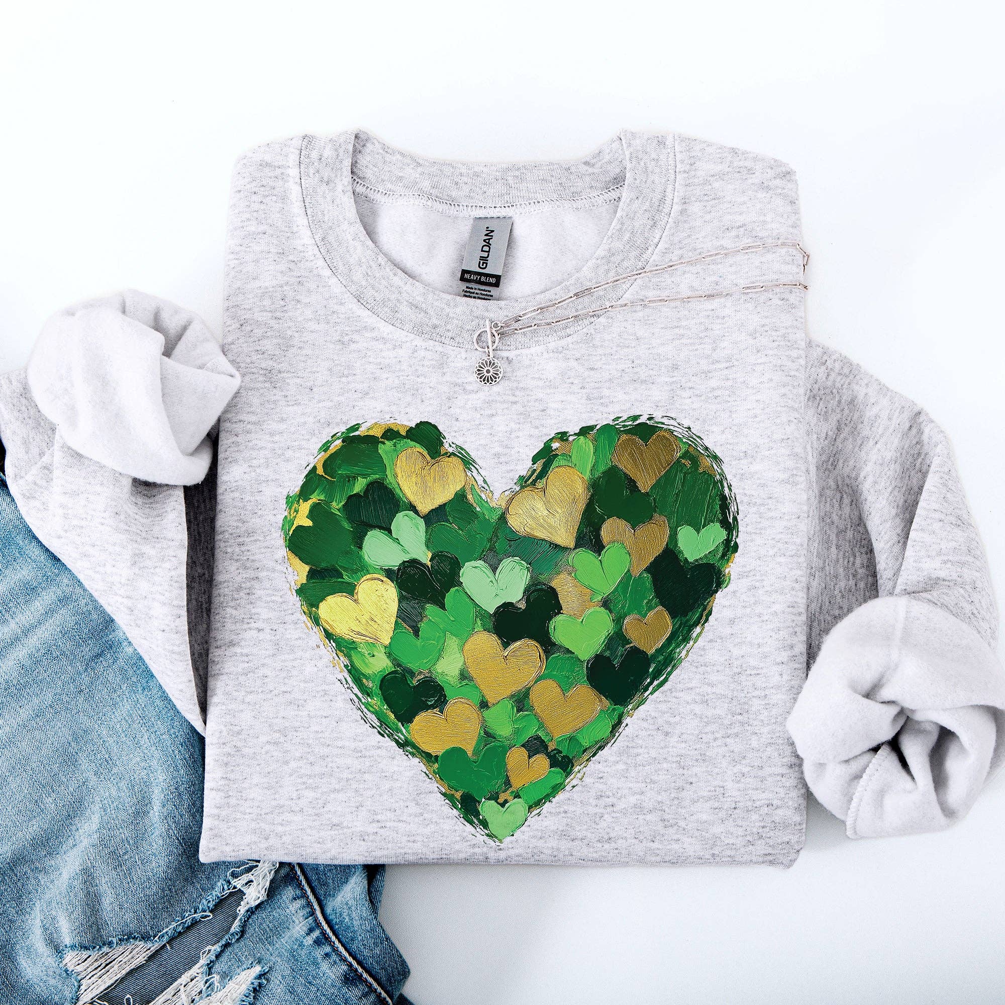 Painted Hearts, St Patrick's Day, Shamrock Clover - Adult & Kids T-Shirts, Sweatshirts & Hoodies apparel design preview 1