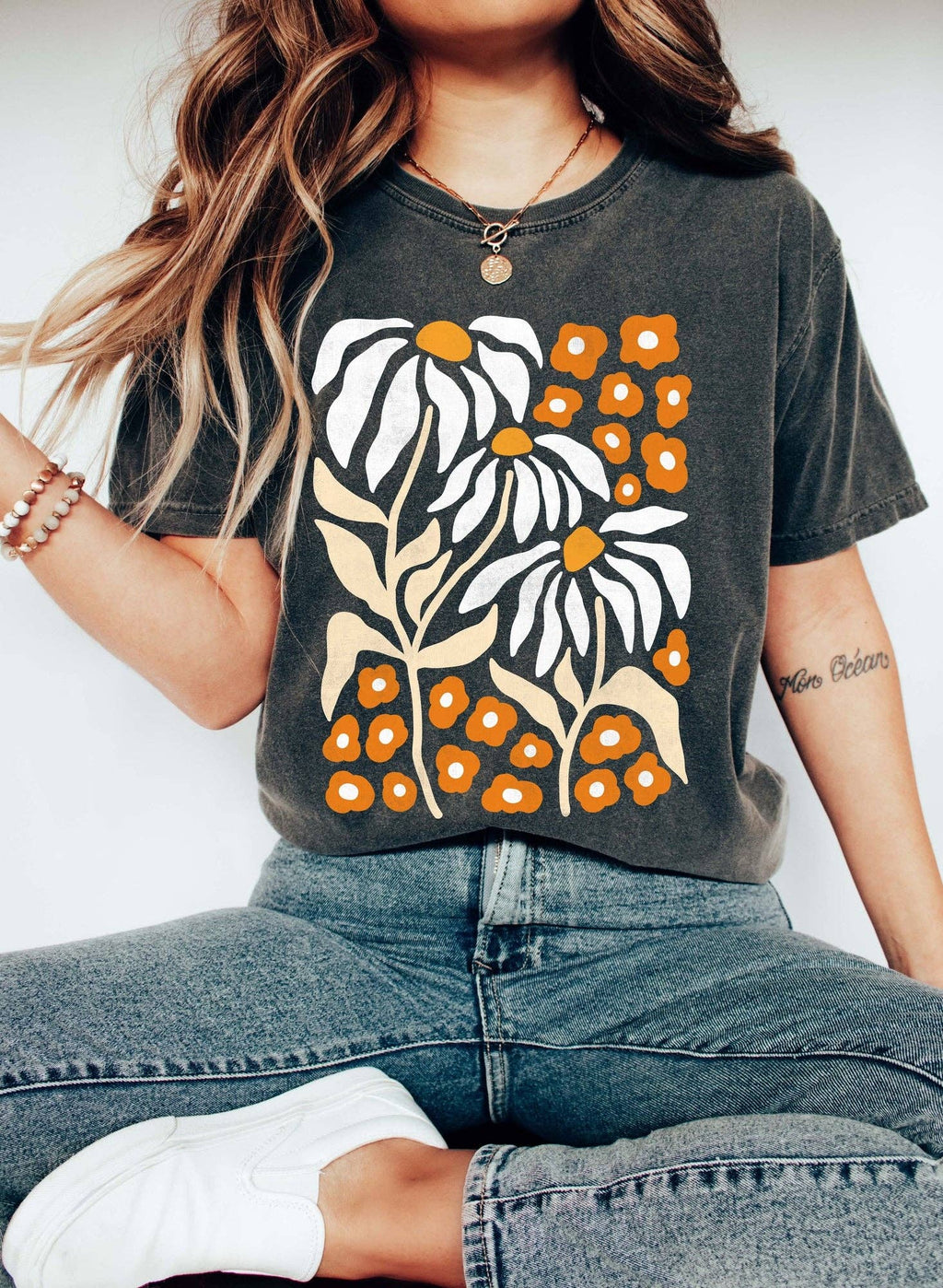 Boho Botanical Daisy Art Nouveau Floral - Adult & Kids T-Shirts, Sweatshirts & Hoodies apparel design preview 1