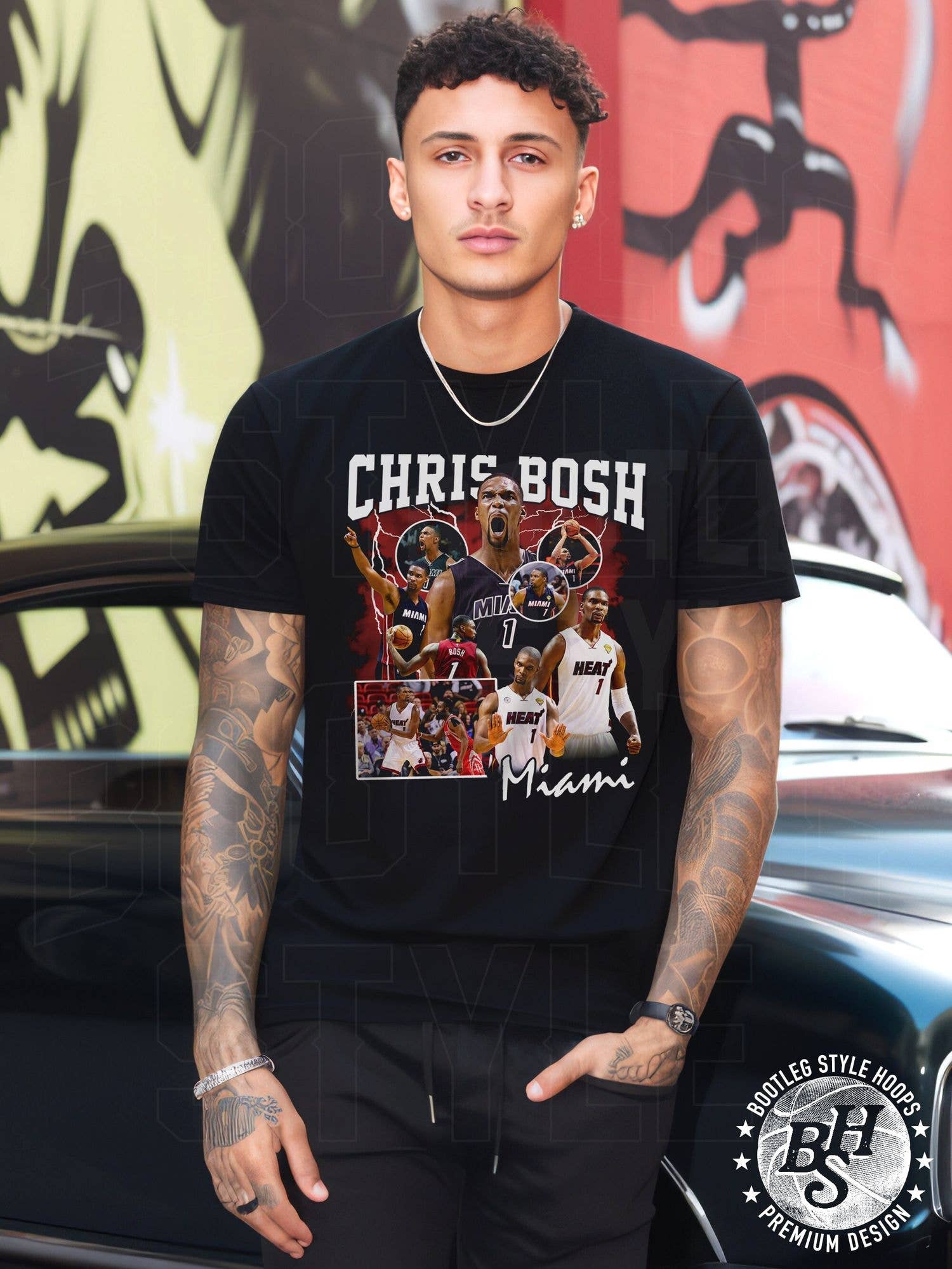 Chris Bosh Vintage 90S Bootleg Style Rap Miami Fan - Adult & Kids T-Shirts, Sweatshirts & Hoodies apparel design preview 1