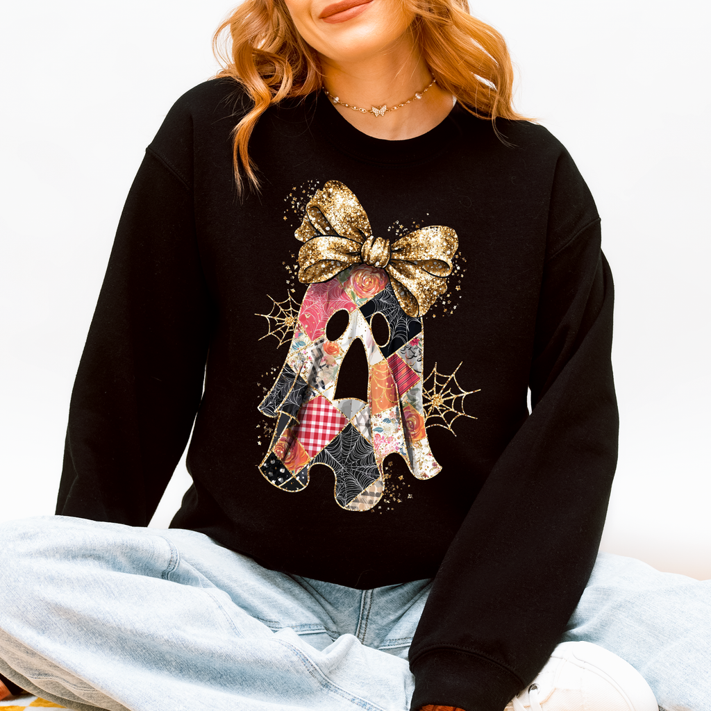 Faux Glitter Patchwork Ghost Halloween, Spooky - Adult & Kids T-Shirts, Sweatshirts & Hoodies apparel design preview 1