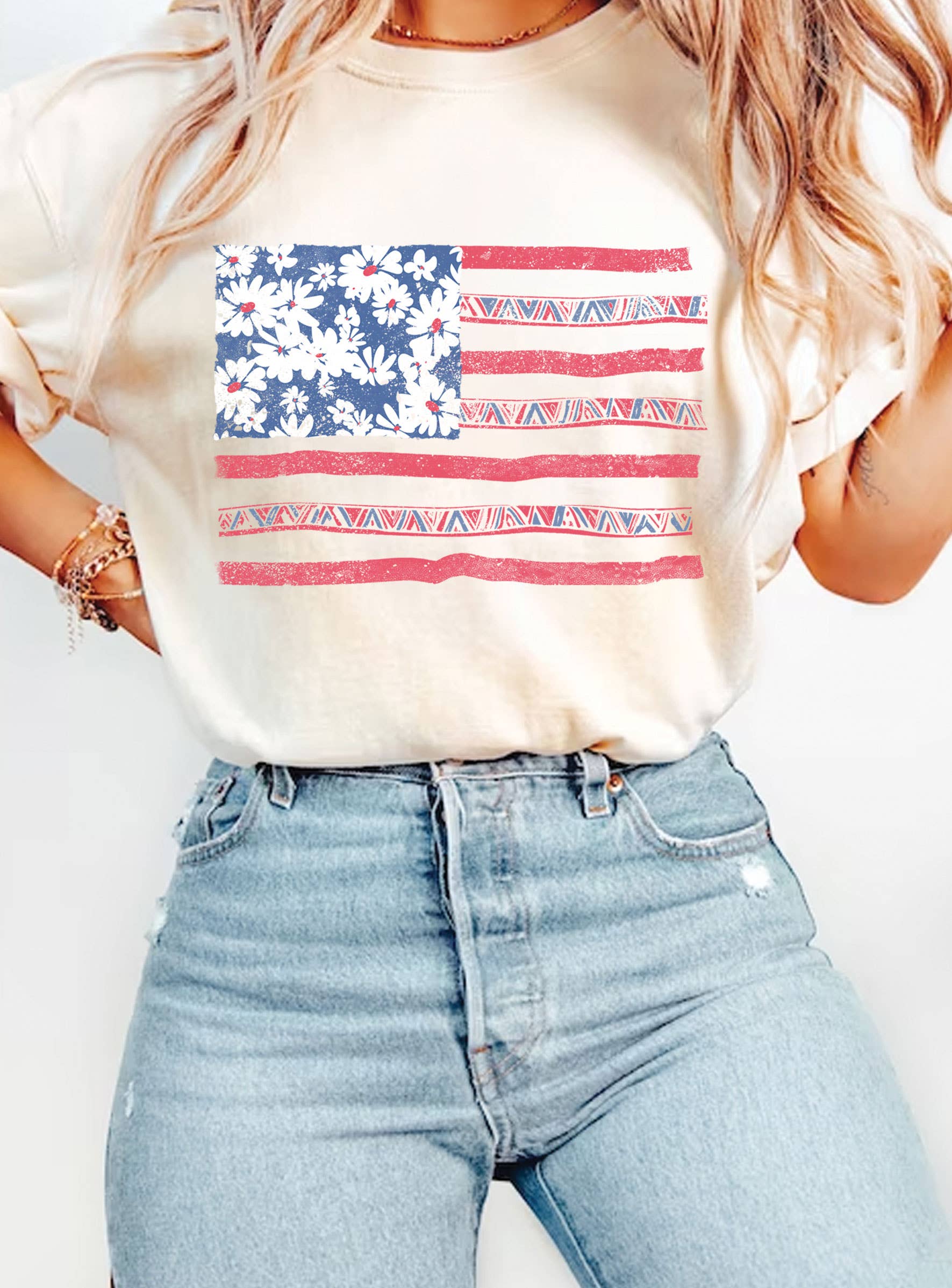 Daisy America Flag Graphic - Adult & Kids T-Shirts, Sweatshirts & Hoodies apparel design preview 1