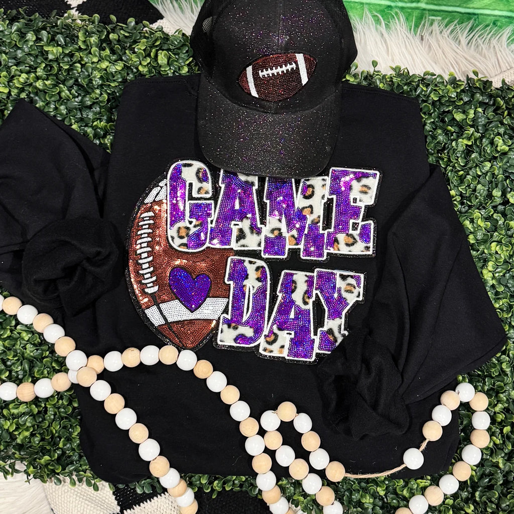 Purple Football Leopard Sequins - Adult & Kids T-Shirts, Sweatshirts & Hoodies apparel design preview 1