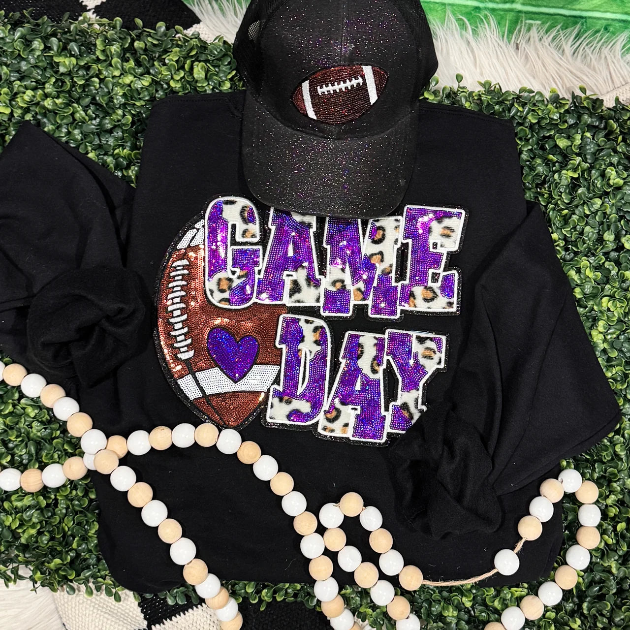 Purple Football Leopard Sequins - Adult & Kids T-Shirts, Sweatshirts & Hoodies apparel design preview 1