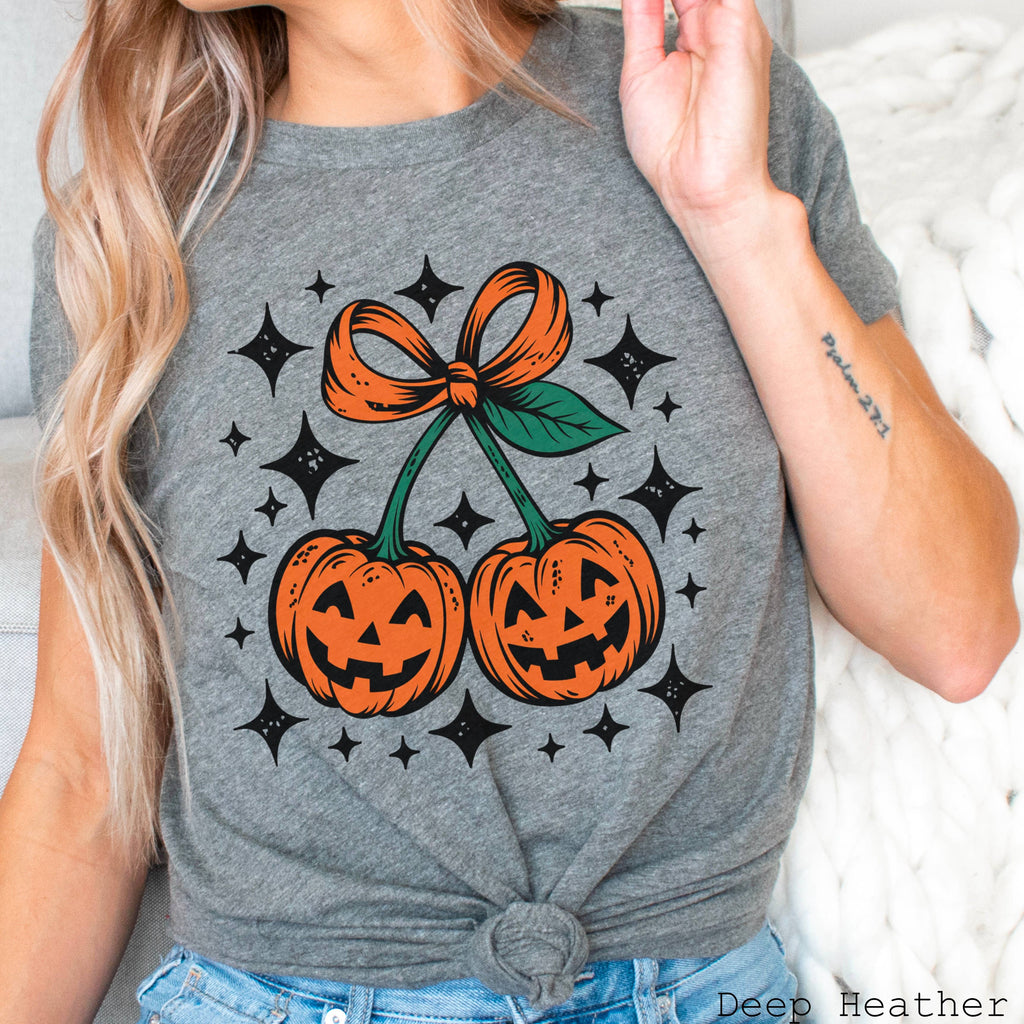 Halloween 2025 Pumpkins Bow Graphic Bella Canvas - Adult & Kids T-Shirts, Sweatshirts & Hoodies apparel design preview 1